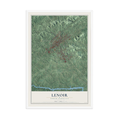 Map of Lenoir, North Carolina, 12 x 18 inch print in a white wood frame