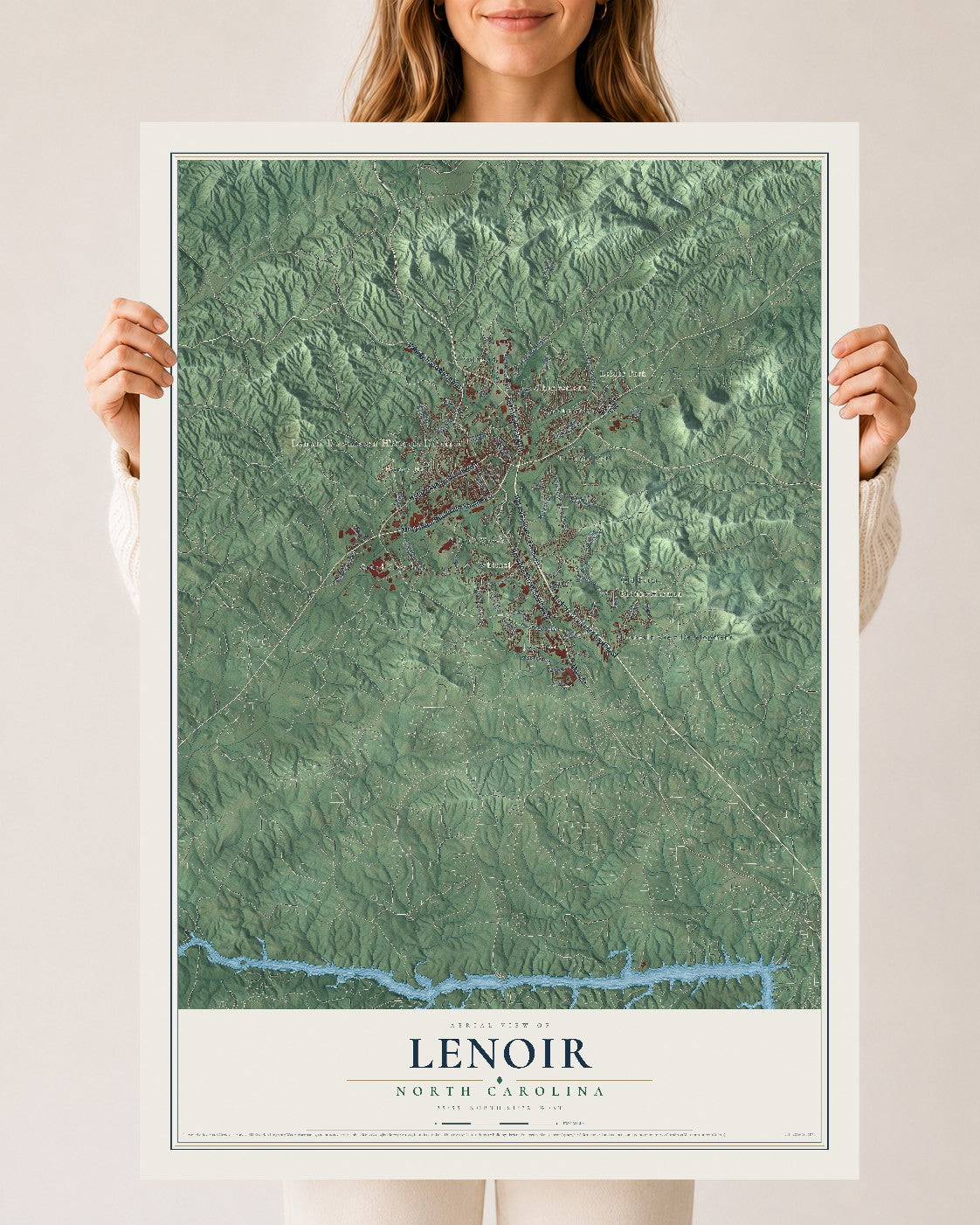 Map of Lenoir, North Carolina, 24 x 36 inch unframed archival matte print