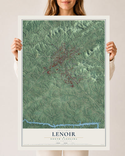 Map of Lenoir, North Carolina, 24 x 36 inch unframed archival matte print