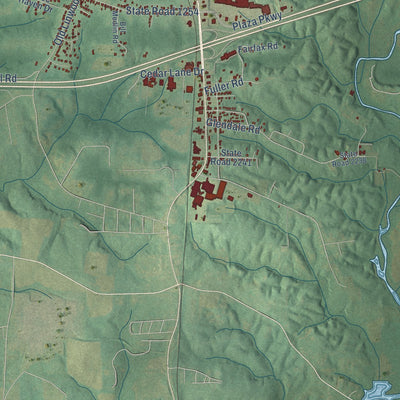 Second close-up of the map of Lexington, North Carolina print showing more streets and buildings