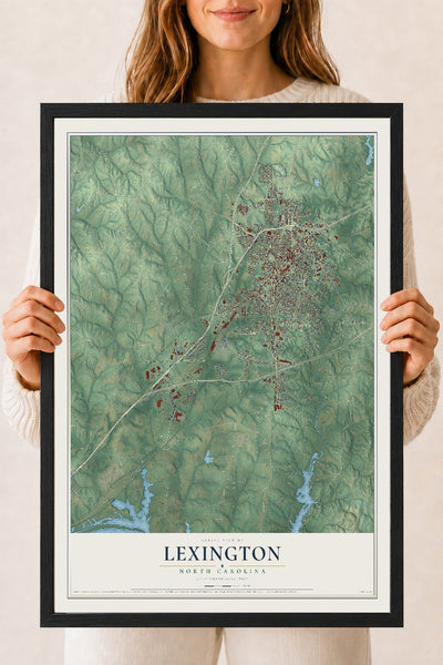 Map of Lexington, North Carolina, 18 x 24 inch print in a black wood frame