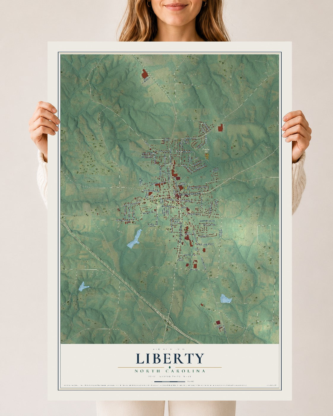 Map of Liberty, North Carolina, 24 x 36 inch unframed archival matte print