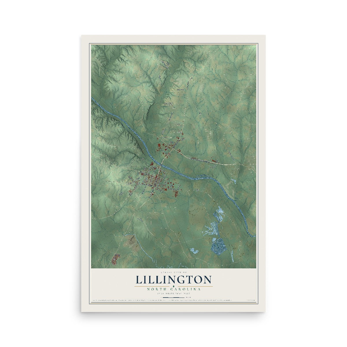 Map of Lillington, North Carolina, 12 x 18 inch unframed archival matte print