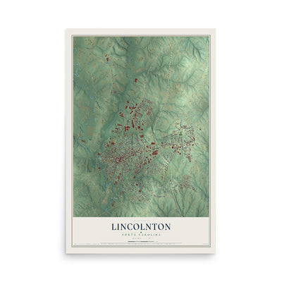 Map of Lincolnton, North Carolina, 12 x 18 inch unframed archival matte print