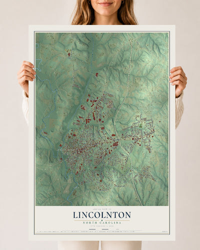Map of Lincolnton, North Carolina, 24 x 36 inch unframed archival matte print