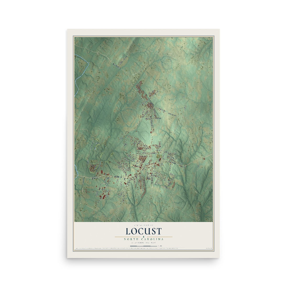 Map of Locust, North Carolina, 12 x 18 inch unframed archival matte print