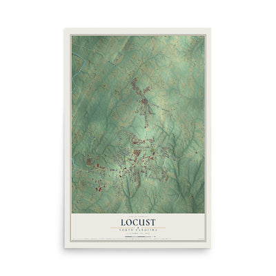 Map of Locust, North Carolina, 12 x 18 inch unframed archival matte print