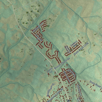 Second close-up of the map of Locust, North Carolina print showing more streets and buildings