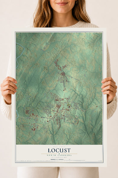 Map of Locust, North Carolina, 18 x 24 inch unframed archival matte print