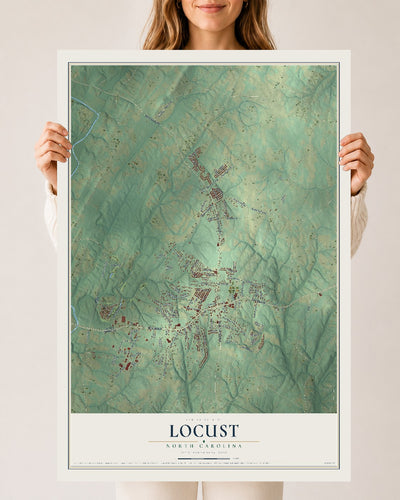 Map of Locust, North Carolina, 24 x 36 inch unframed archival matte print