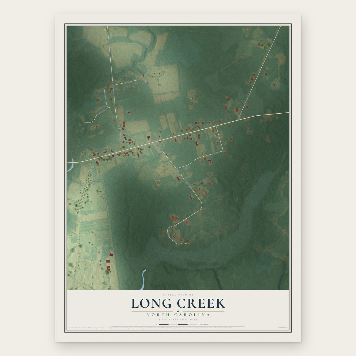 Long Creek, North Carolina map print, the full design