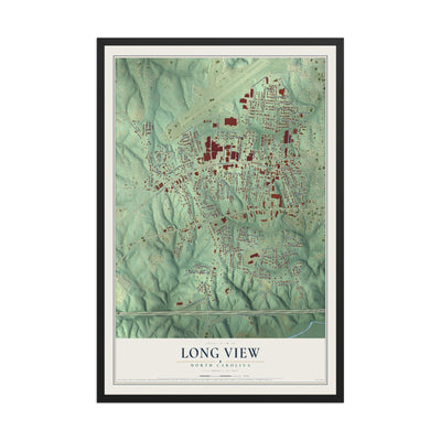 Map of Long View, North Carolina, 12 x 18 inch print in a black wood frame