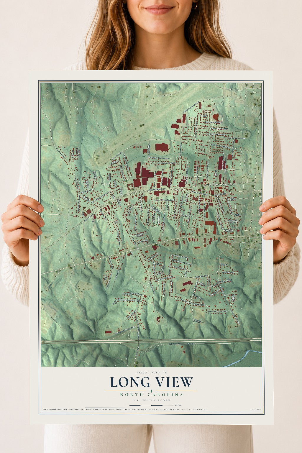 Map of Long View, North Carolina, 18 x 24 inch unframed archival matte print