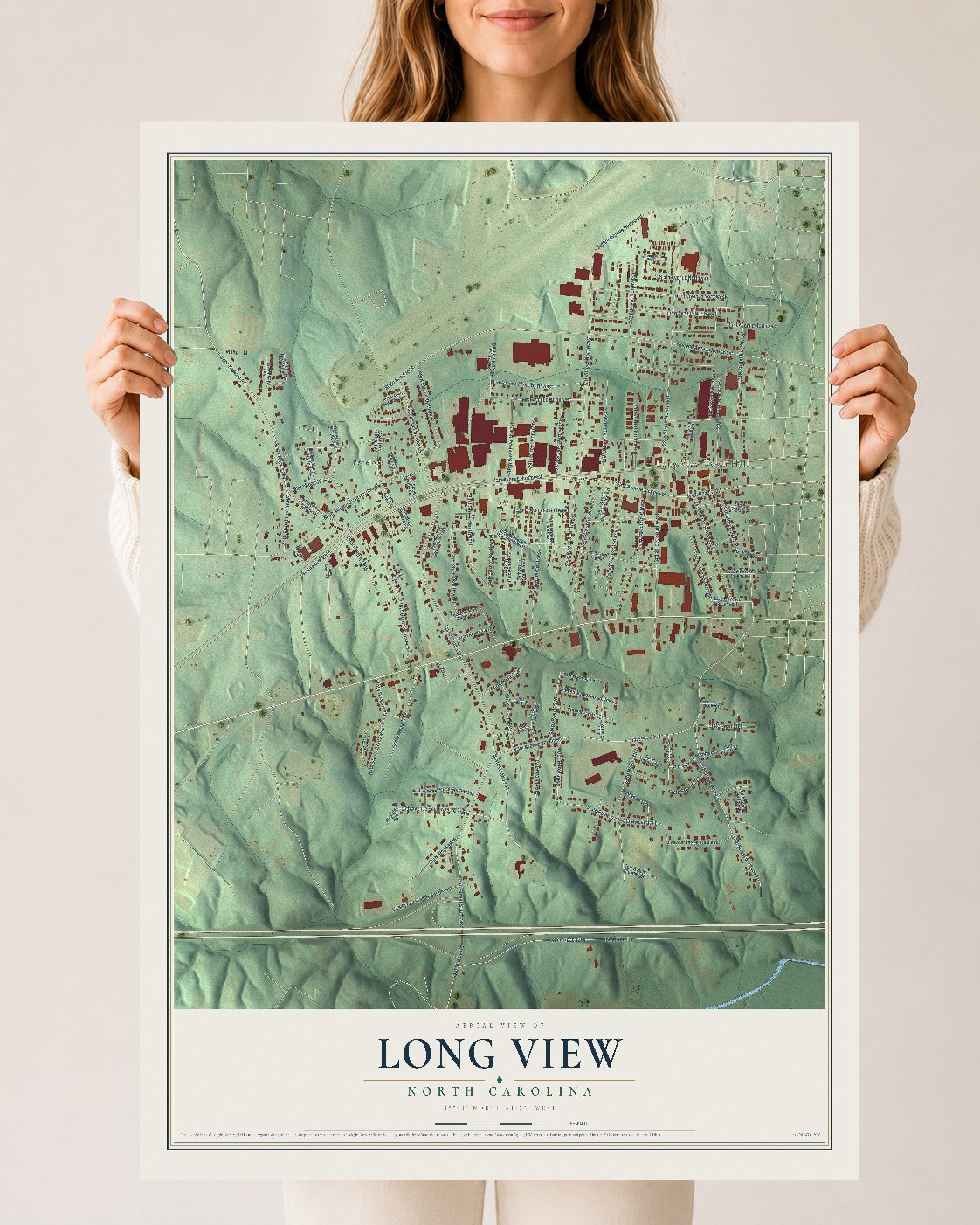 Map of Long View, North Carolina, 24 x 36 inch unframed archival matte print