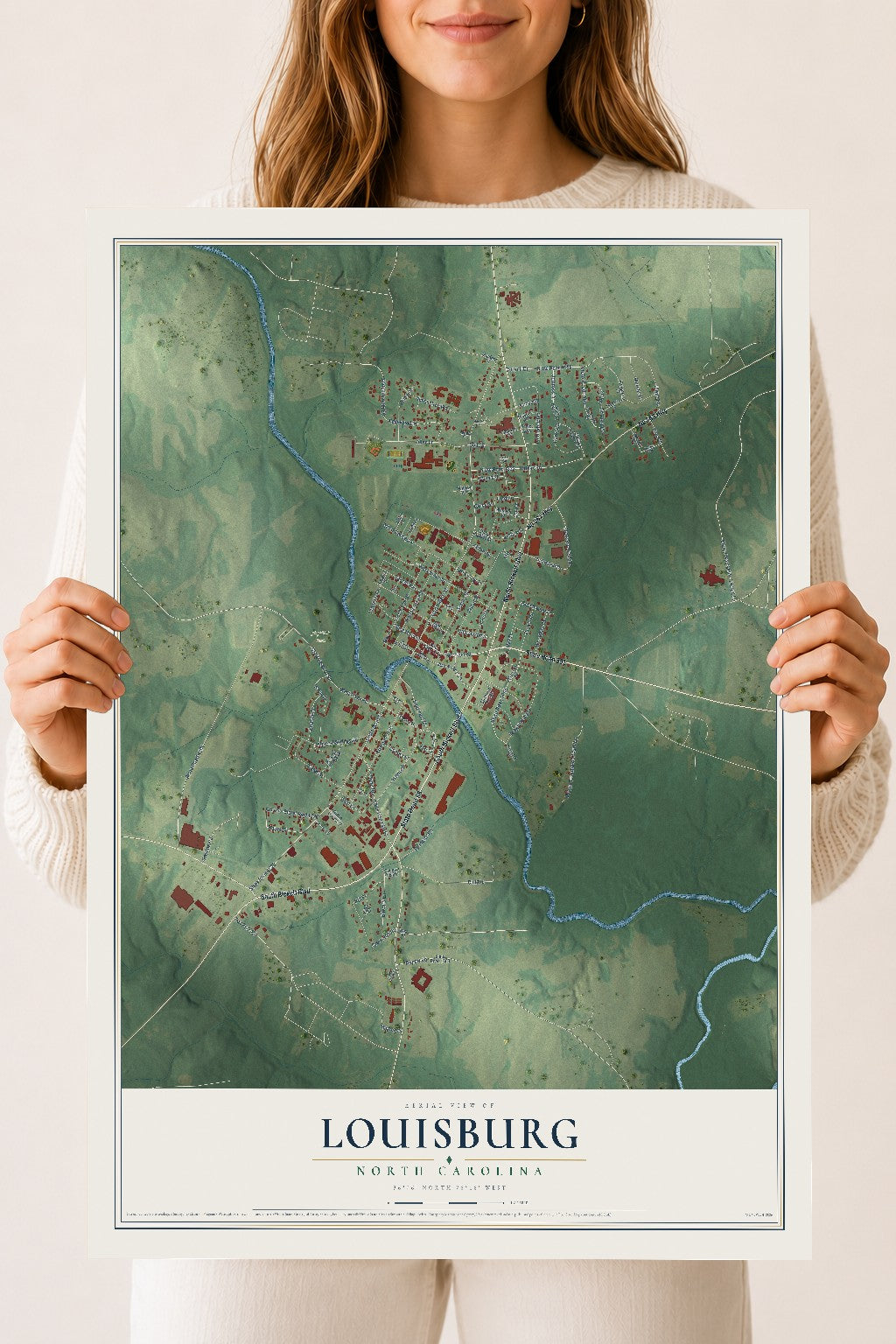 Map of Louisburg, North Carolina, 18 x 24 inch unframed archival matte print