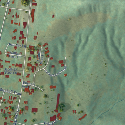 Close-up of the map of Love Valley, North Carolina print showing street and building detail