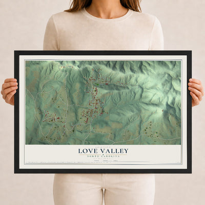Map of Love Valley, North Carolina, 12 x 18 inch print in a black wood frame