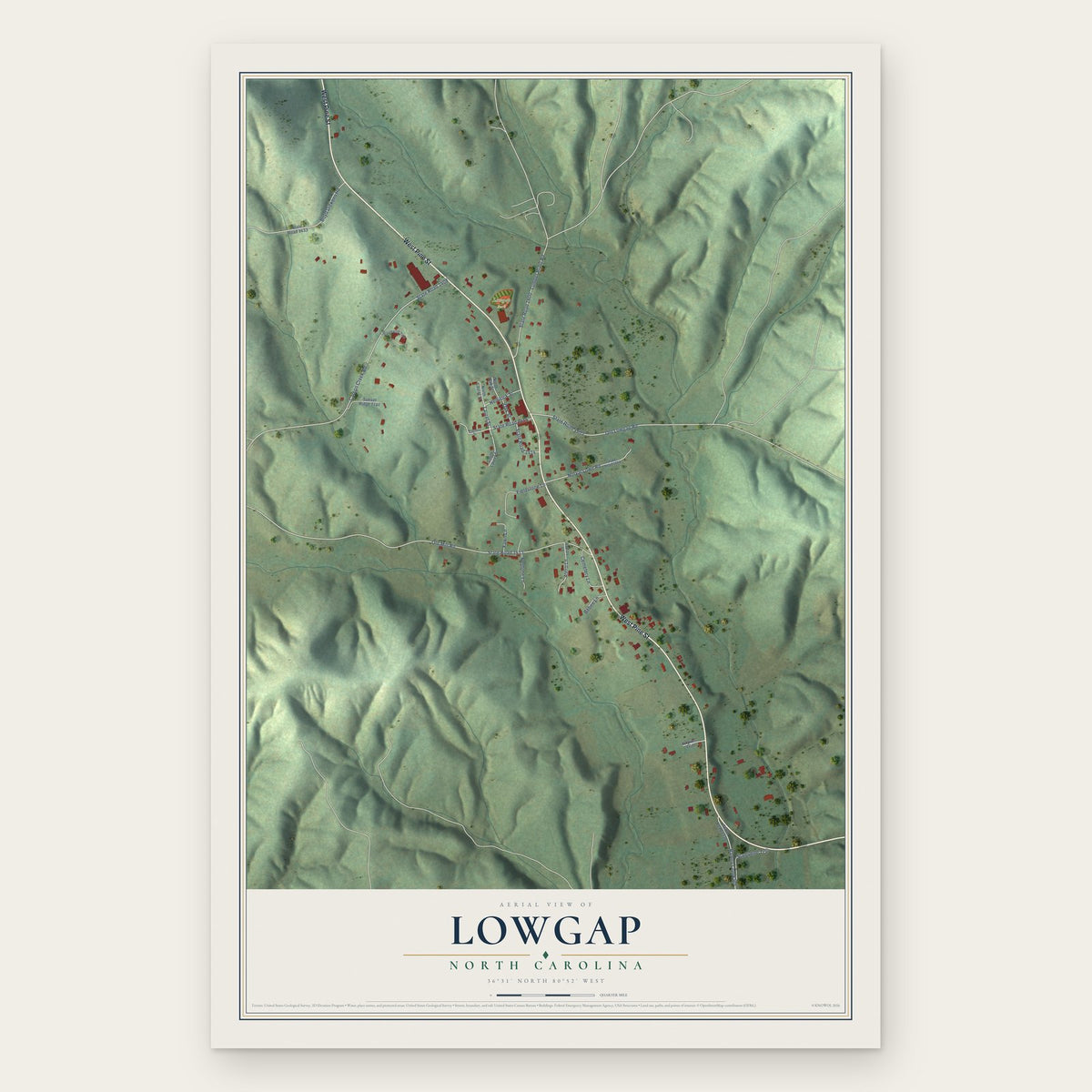 Lowgap, North Carolina map print, the full design