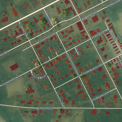 Close-up of the map of Lucama, North Carolina print showing street and building detail
