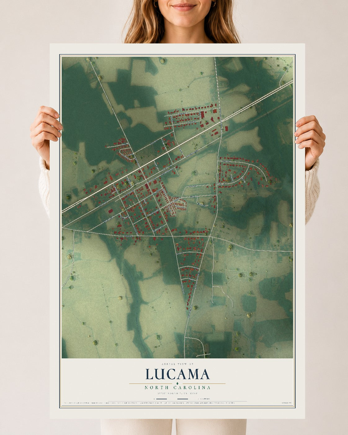 Map of Lucama, North Carolina, 24 x 36 inch unframed archival matte print