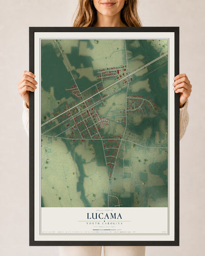 Map of Lucama, North Carolina, 24 x 36 inch print in a black wood frame