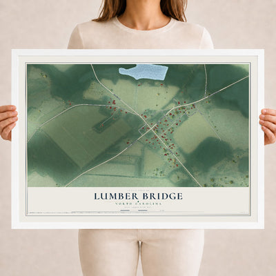 Map of Lumber Bridge, North Carolina, 18 x 24 inch print in a white wood frame
