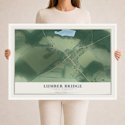 Map of Lumber Bridge, North Carolina, 24 x 36 inch print in a white wood frame