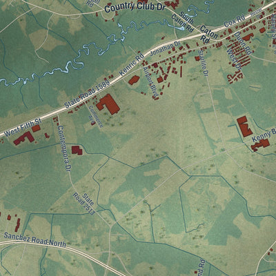 Second close-up of the map of Lumberton, North Carolina print showing more streets and buildings