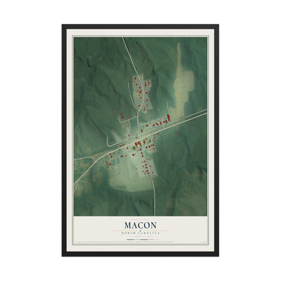 Map of Macon, North Carolina, 12 x 18 inch print in a black wood frame