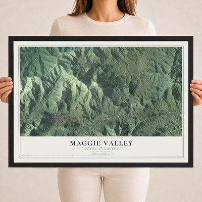 Map of Maggie Valley, North Carolina, 18 x 24 inch print in a black wood frame