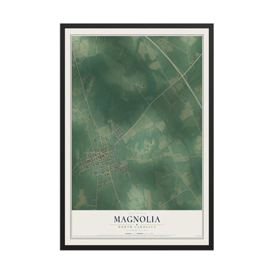Map of Magnolia, North Carolina, 12 x 18 inch print in a black wood frame