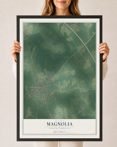 Map of Magnolia, North Carolina, 24 x 36 inch print in a black wood frame
