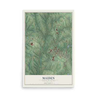 Map of Maiden, North Carolina, 12 x 18 inch unframed archival matte print