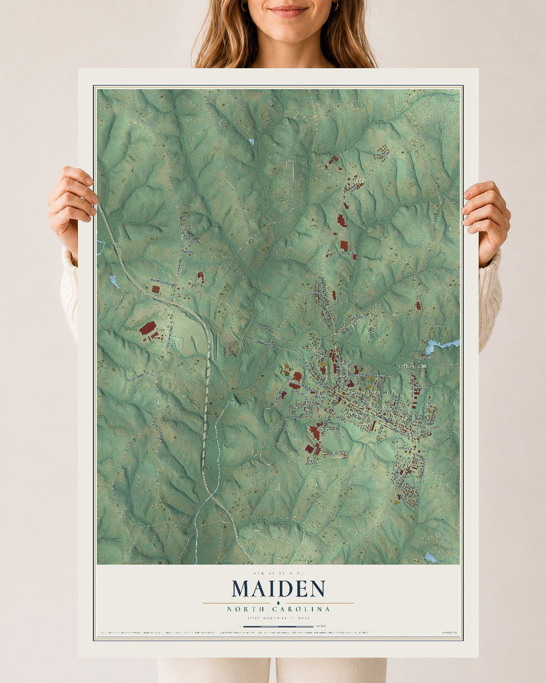 Map of Maiden, North Carolina, 24 x 36 inch unframed archival matte print