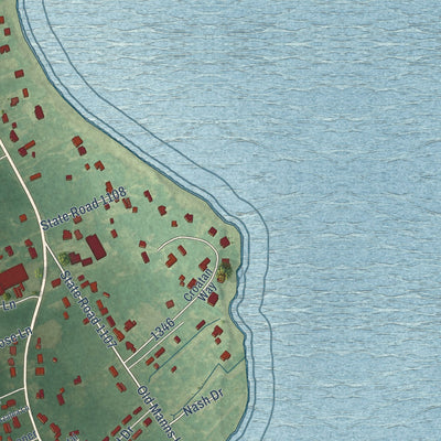 Close-up of the map of Manns Harbor, North Carolina print showing street and building detail