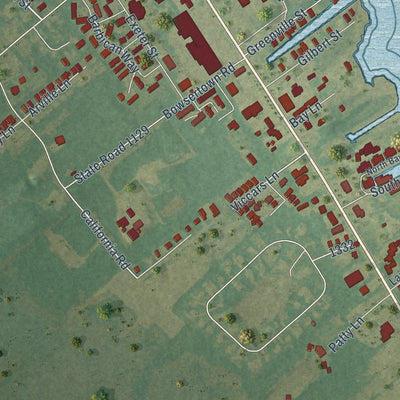 Second close-up of the map of Manteo, North Carolina print showing more streets and buildings