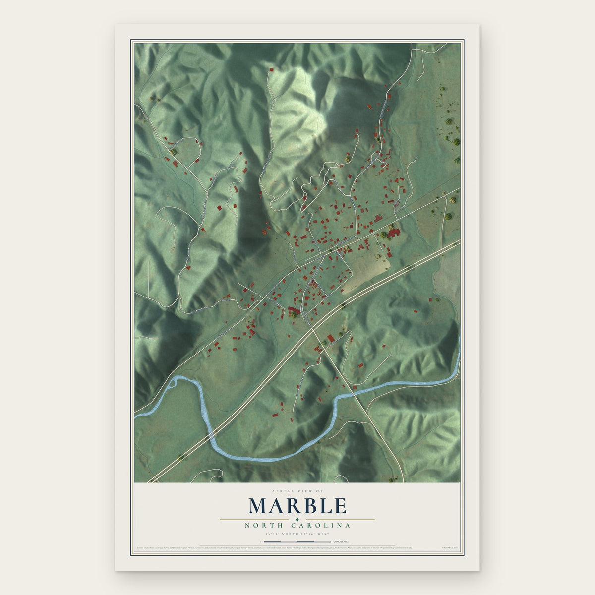 Marble, North Carolina map print, the full design