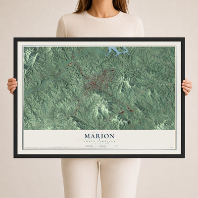 Map of Marion, North Carolina, 24 x 36 inch print in a black wood frame