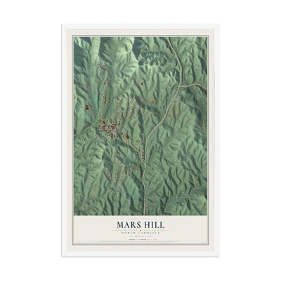 Map of Mars Hill, North Carolina, 12 x 18 inch print in a white wood frame