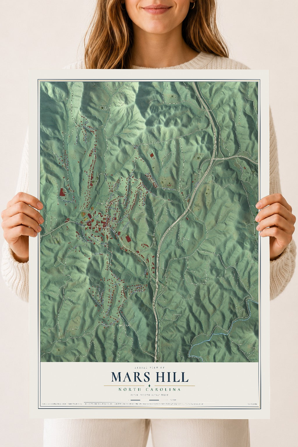 Map of Mars Hill, North Carolina, 18 x 24 inch unframed archival matte print