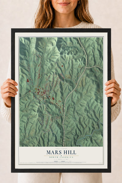Map of Mars Hill, North Carolina, 18 x 24 inch print in a black wood frame