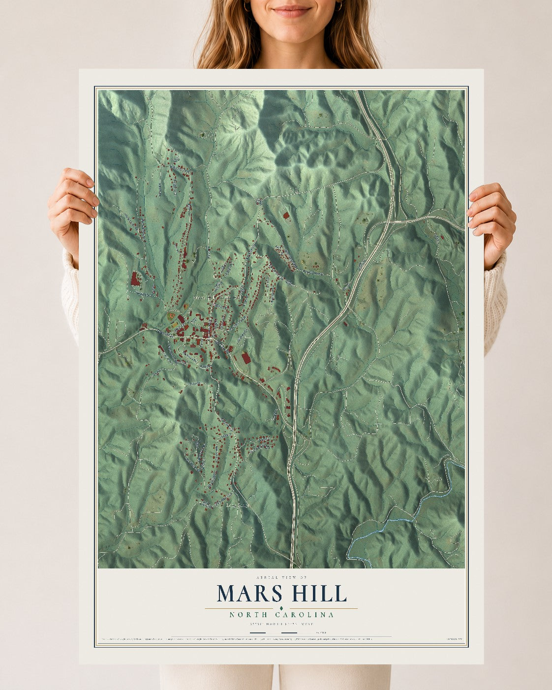 Map of Mars Hill, North Carolina, 24 x 36 inch unframed archival matte print
