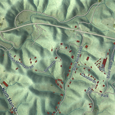 Close-up of the map of Marshall, North Carolina print showing street and building detail