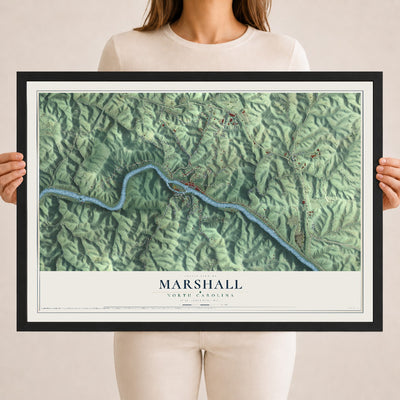 Map of Marshall, North Carolina, 18 x 24 inch print in a black wood frame