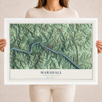 Map of Marshall, North Carolina, 18 x 24 inch print in a white wood frame