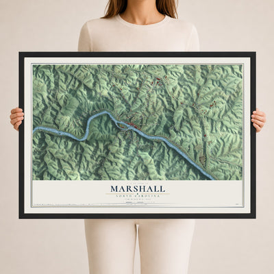 Map of Marshall, North Carolina, 24 x 36 inch print in a black wood frame