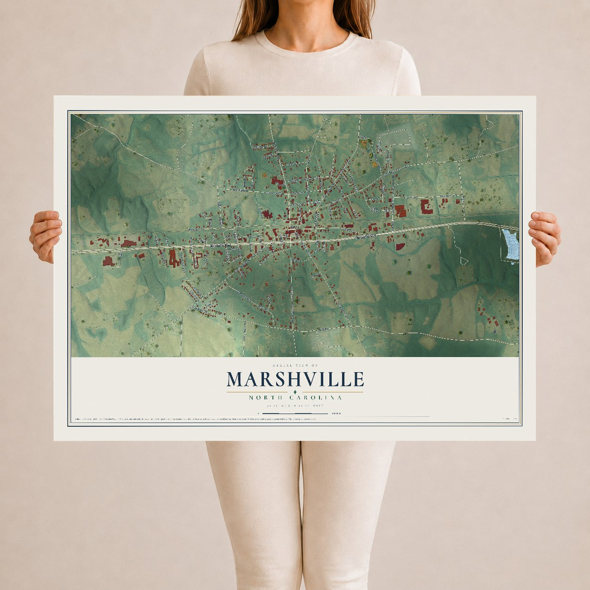 Map of Marshville, North Carolina, 24 x 36 inch unframed archival matte print
