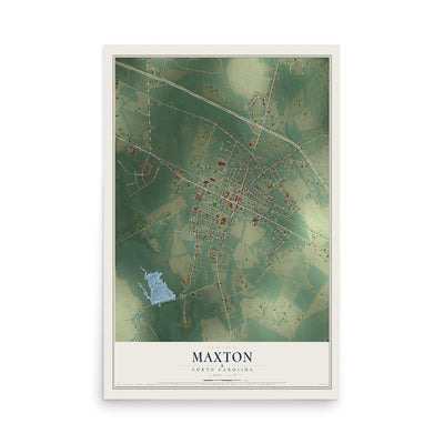 Map of Maxton, North Carolina, 12 x 18 inch unframed archival matte print