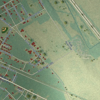 Second close-up of the map of Maxton, North Carolina print showing more streets and buildings