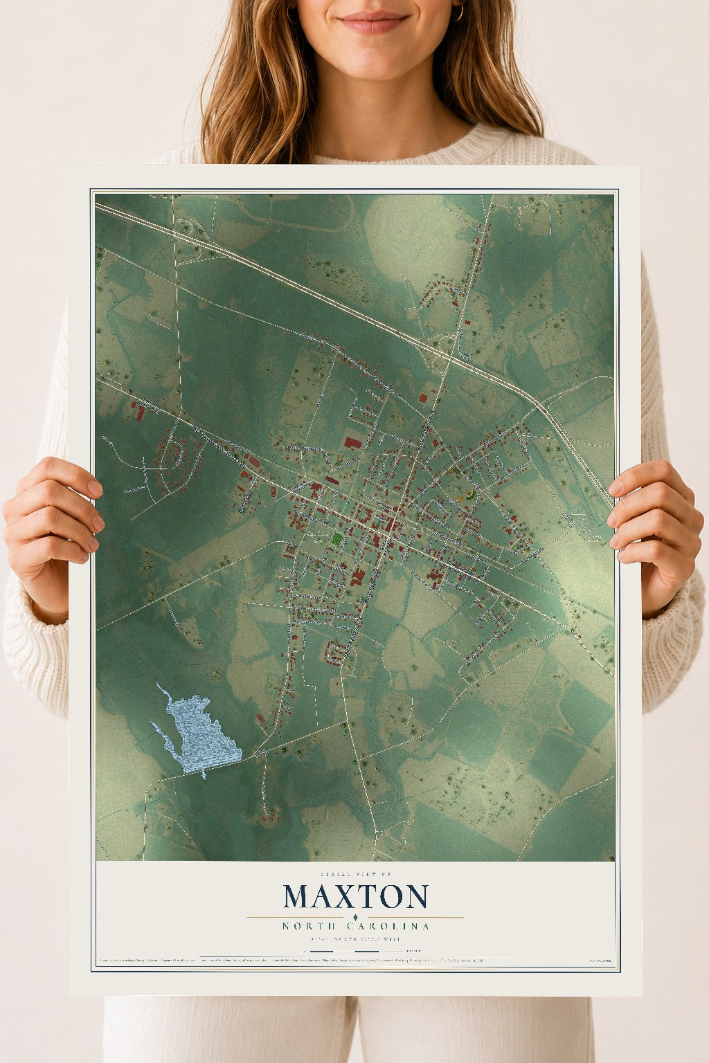 Map of Maxton, North Carolina, 18 x 24 inch unframed archival matte print